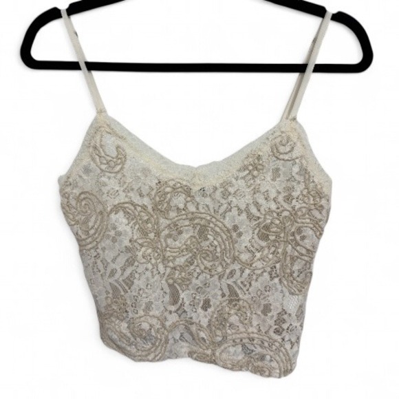 Zara Tops - Zara Lace Cami Tank Top Beige Gold Floral‎ Sleeveless Summer Festival S